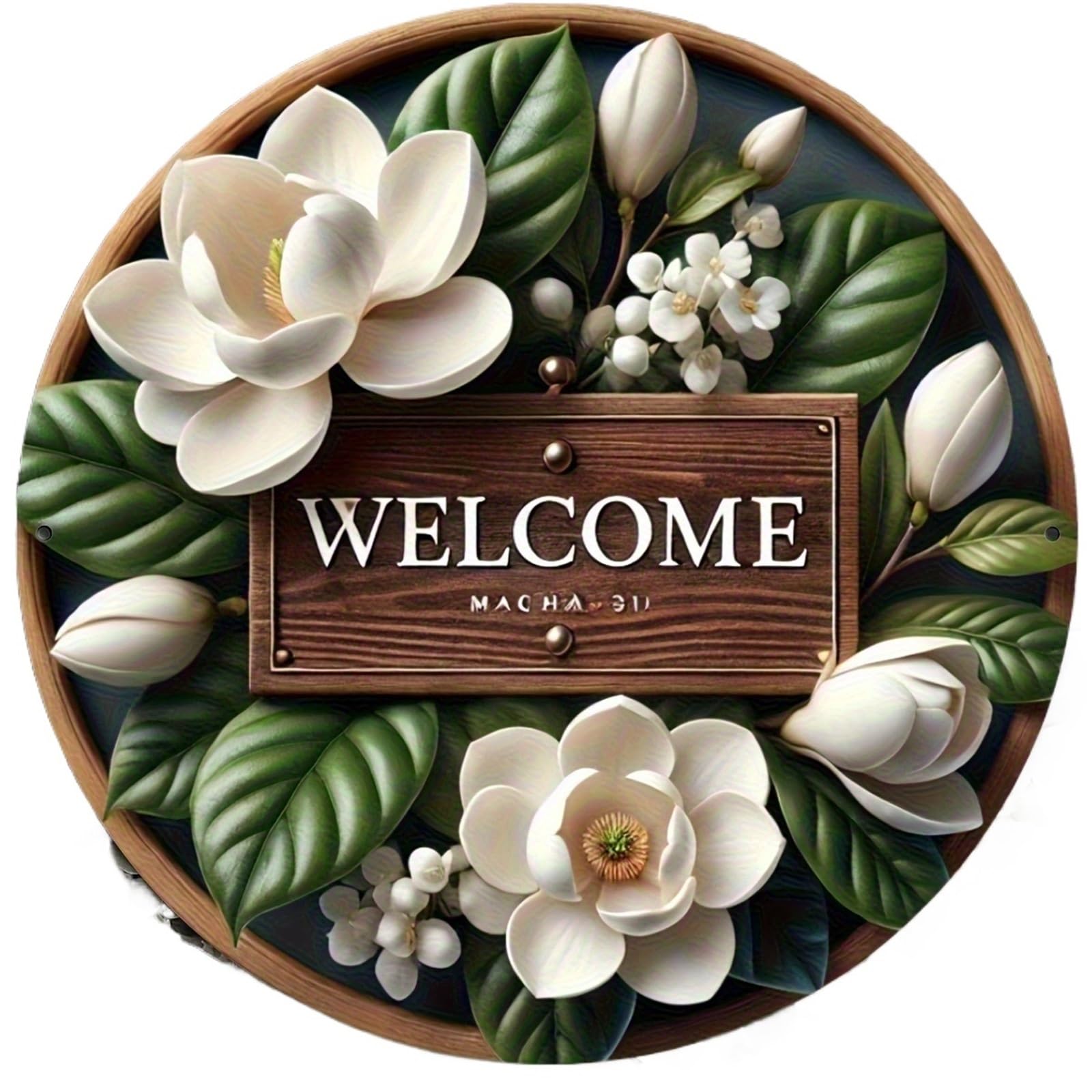 Wooden Welcome Sign 2D Flat, Welcome Plaque- Round Wooden Wreath, Country Style Wall for home(40x40)