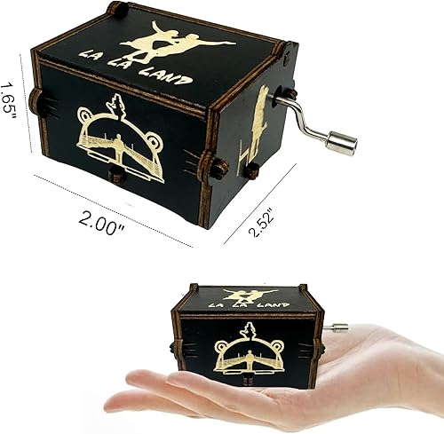 Miniatura 16 de Caja de música de manivela con tema de la película Lalaland, Caja musical de madera tallada, con tema central de la película Marrón