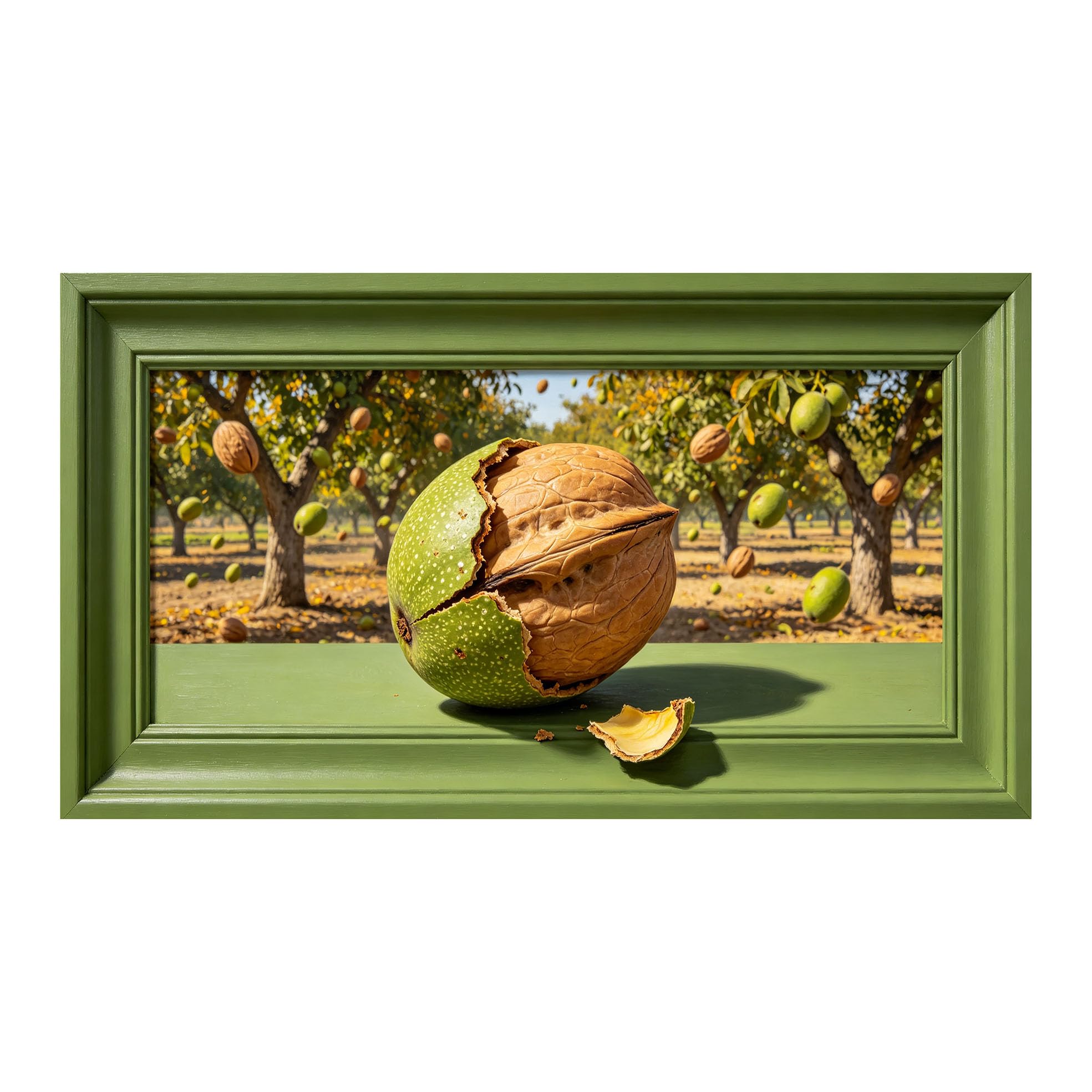 Yzpallescene 3D Framed Wall Art 50cm×100cm Walnut Orchard Farmhouse Realistic Trompe L'oeil Large Size SelfAdhesive Removable Wall Decor Prints Artwork for Living Room Bedroom Office
