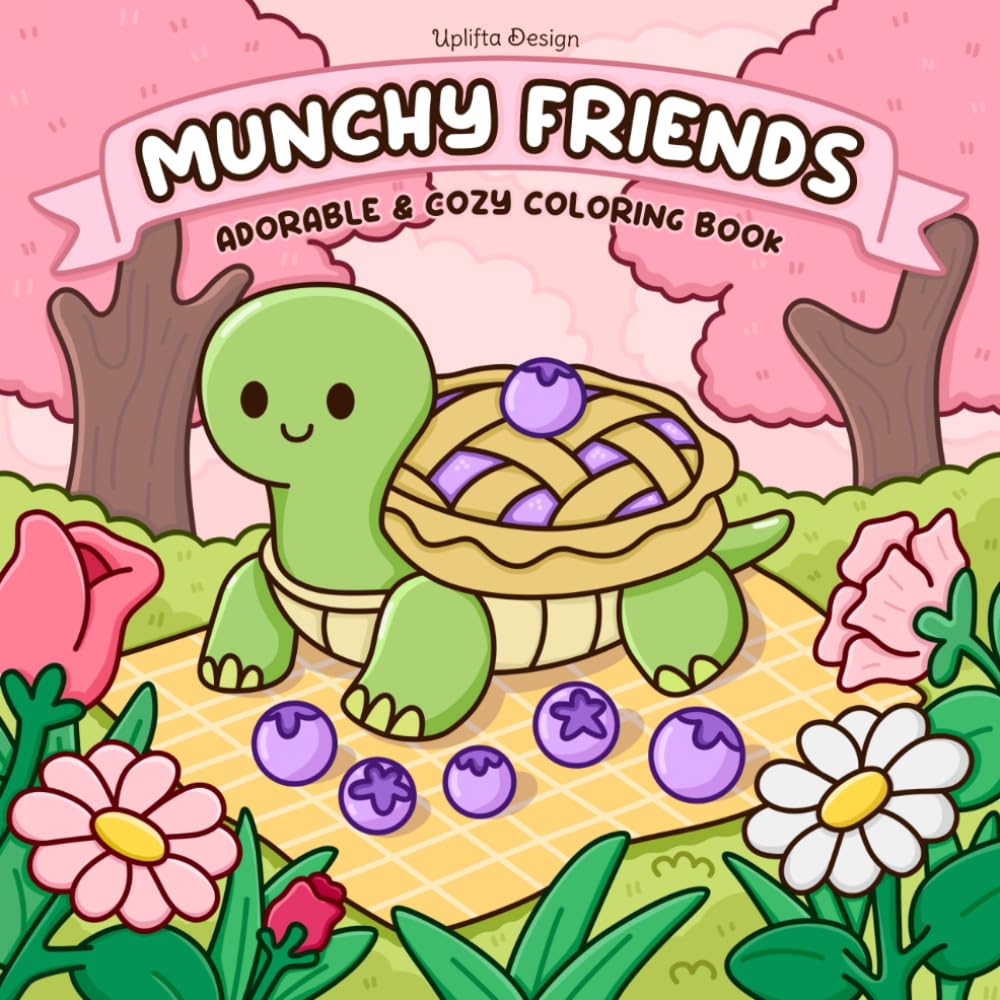Munchy Friends: Cozy coloring Book for Adults Featuring Cute Food and Animals Characters for stress-relief