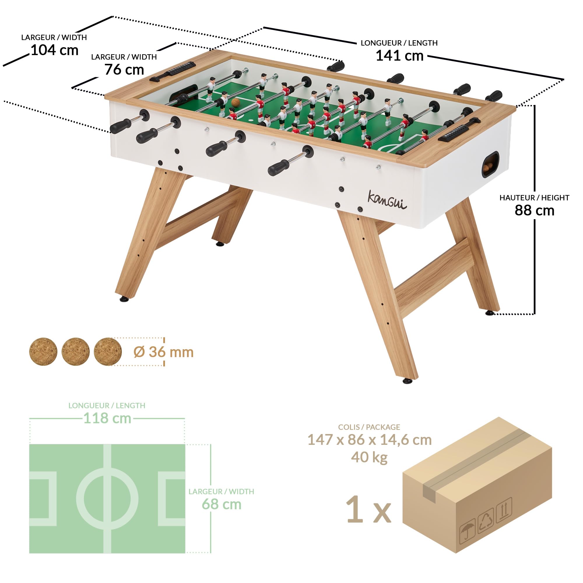 Baby Foot Teen & Adulti - Bianco/Legno - 3 palle di sughero - 2-4 Giocatori