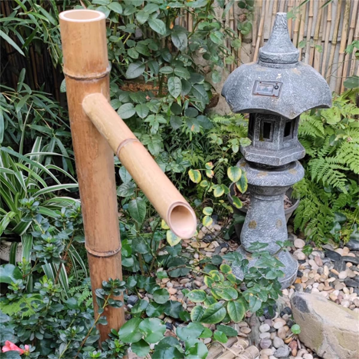 80Cm, Bambusowa Fontanna Solarna Z Pompą, Feng Shui Zen Fontanna Wodna Z Tratwą Bambusową I Chochlami Bambusowymi, Dekoracja Ogrodowa, Do Użytku Wewnątrz I Na Zewnątrz Na(50cm)