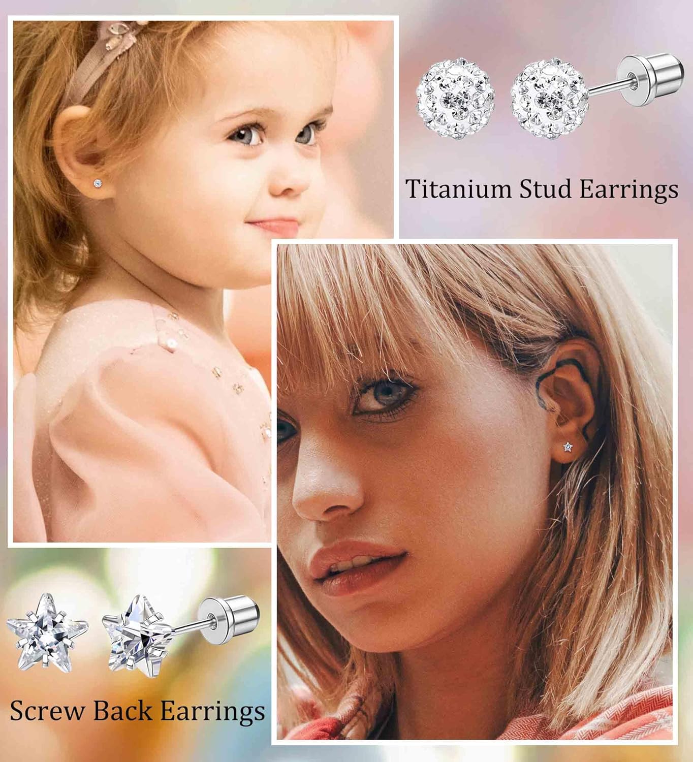 MJust 5 Pairs Titanium Screw Back Earrings for Women Hypoallergenic ScrewBack Earrings for Sensitive Ears Pearl Heart Star Flower CZ 20G Pure Titanium Earrings Studs - Image 3