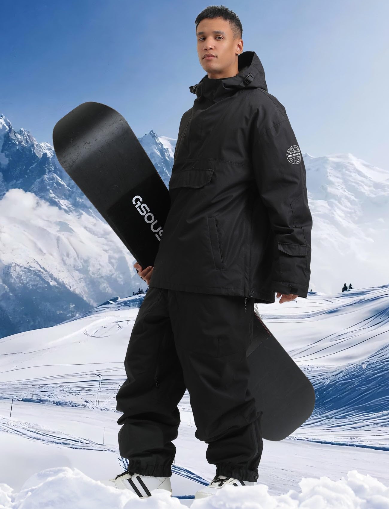 GSOU SNOW Chaqueta de Esquí Holgados Mujeres Hombres Impermeable Antiviento Transpirable Térmico con Capucha