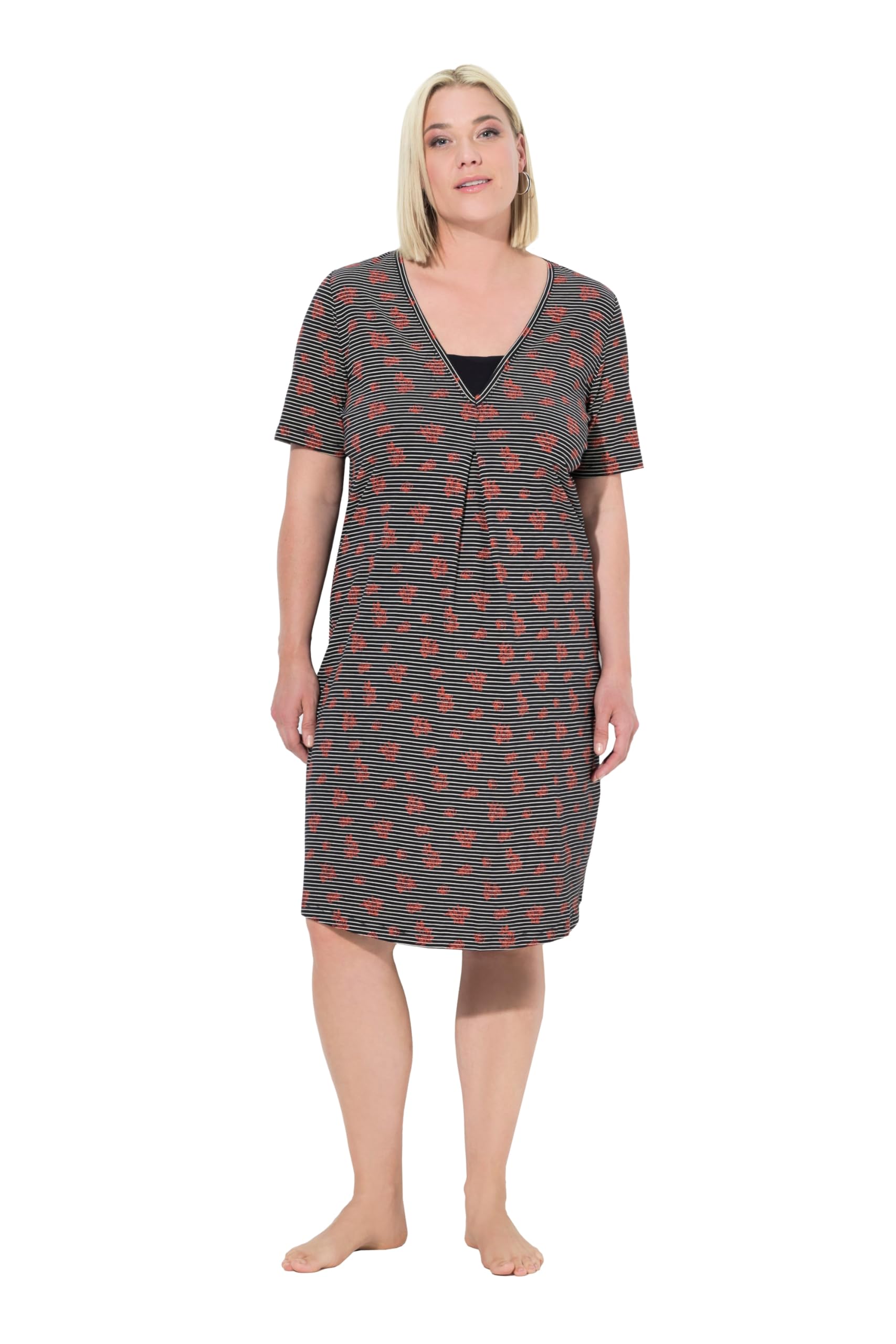 Ulla Popken Damen große Größen Übergrößen Plus Size Nachthemd, Ringel/Blüten, V-Ausschnitt, Halbarm 839280