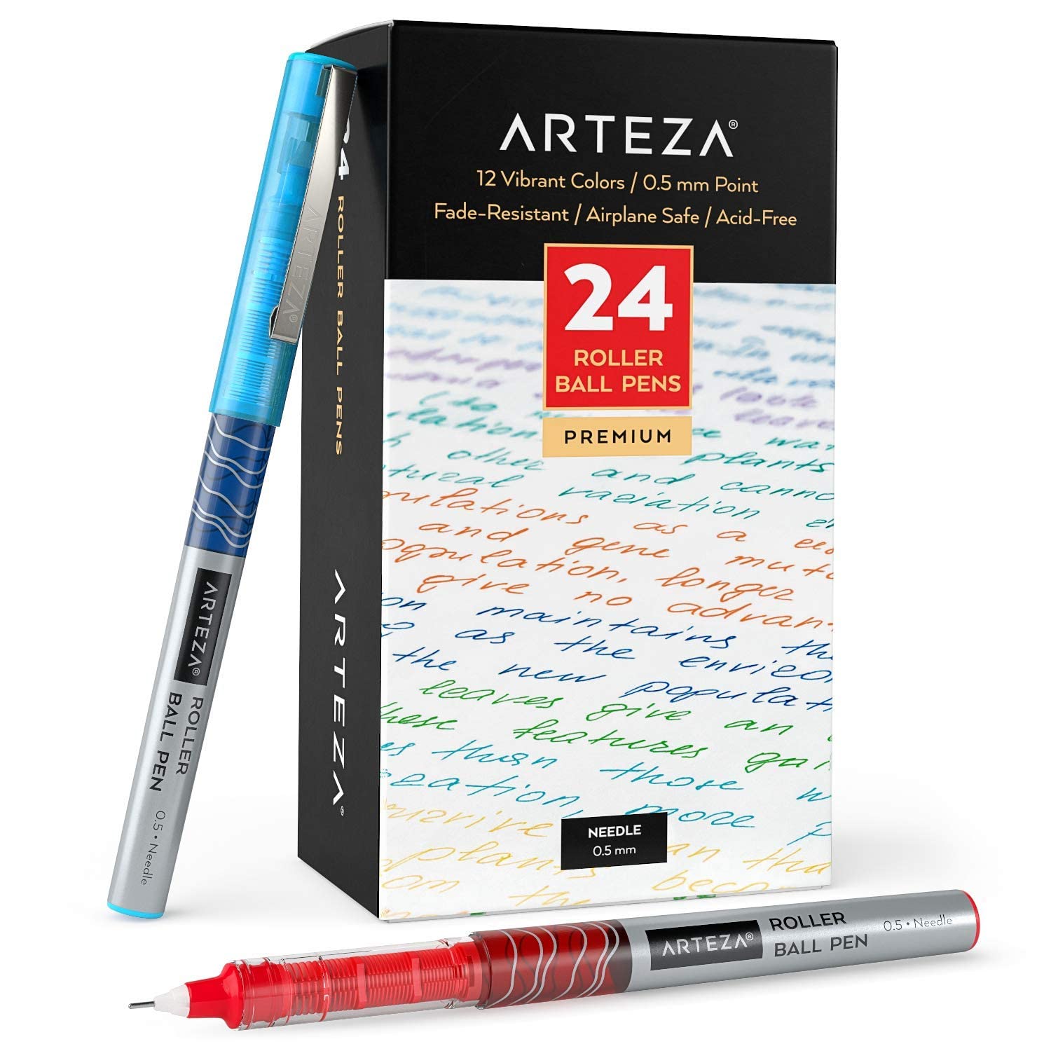 Roller Ball Pens Set of 24 pcs (12 colors, 0.5 needle tip)