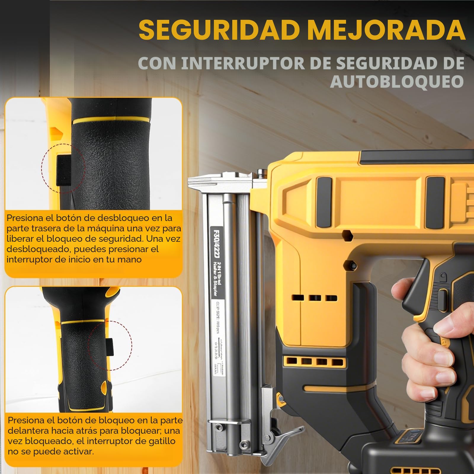 Clavadora Brad inalámbrica para batería Dewalt de 18 V y 20 V, pistola de clavos y grapas inalámbrica 2 en 1, grapadora de batería de 18 GA con 1000 clavos y 1000 grapas para mejoras del hogar y