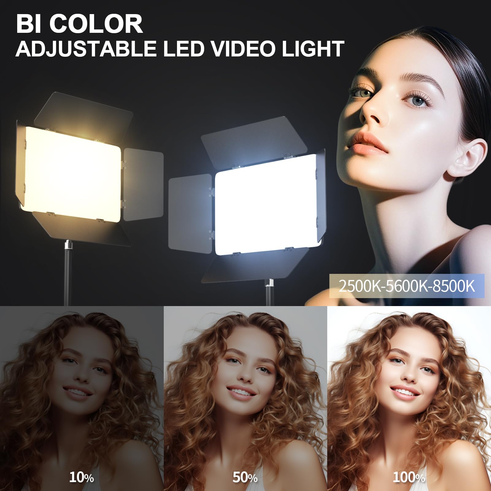 Lampa wideo LED z drzwiami stodoły, dwukolorowe oświetlenie fotograficzne 3000 luksów 2500 K-8500 K ściemniany panel oświetleniowy studyjny oświetlenie podcastów do nagrywania filmów na żywo