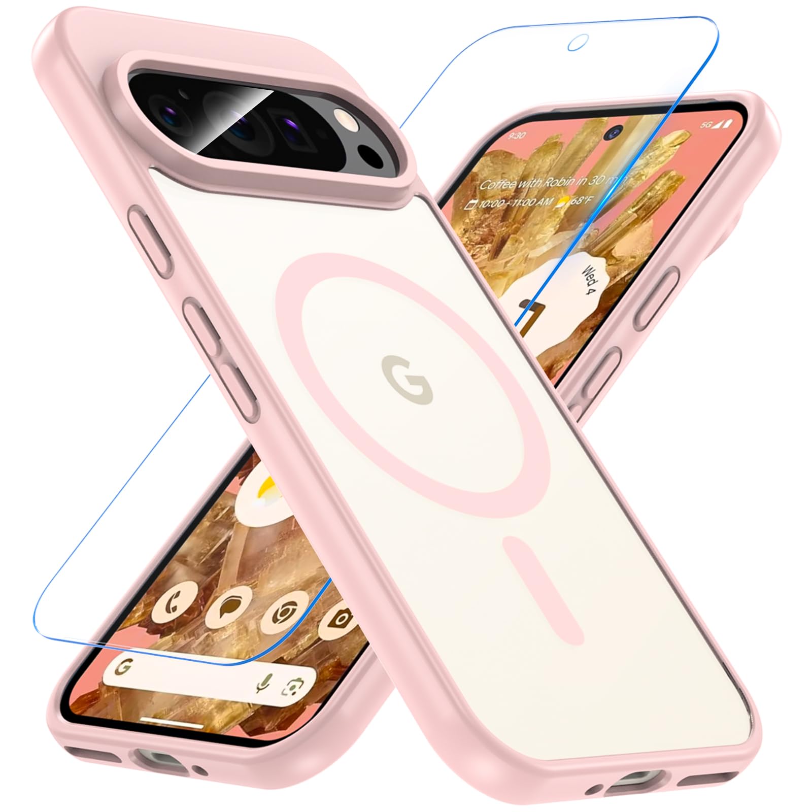 Hensinple Magnetic Case for Google Pixel 9 & 9 Pro with Tempered Glass Screen Protector