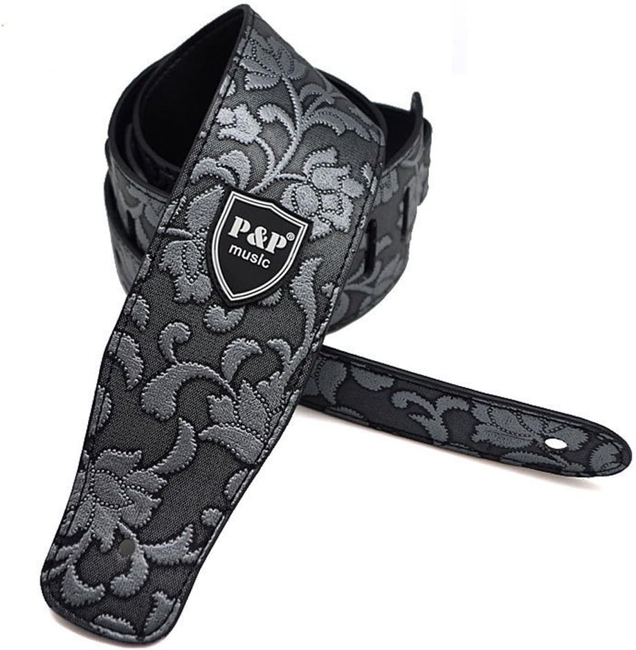 CHYIR Adjustable PU Leather Thick Guitar Strap Retro Style Strap for Electric Acoustic Guitar Bass (silver)