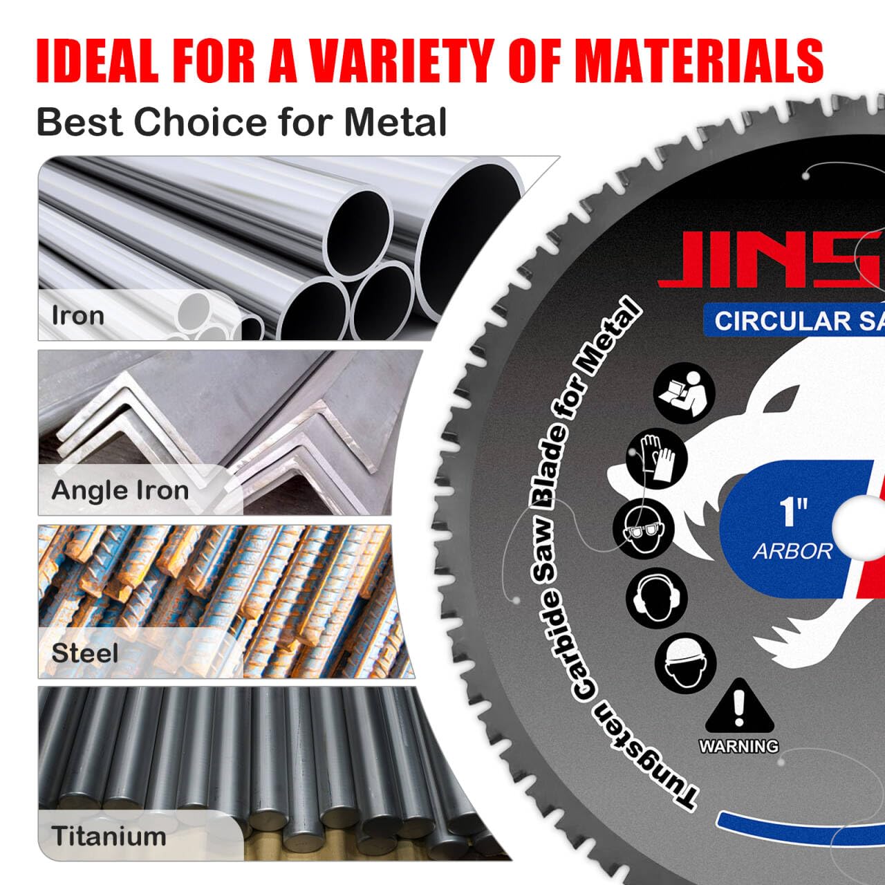 12" Table Saw Blade, TCT Metal Cutting Saw Blades with 60T & 1" Arbor, Professional for Iron Steel and Ferrous Metal, Used on Low-RPM Metal Cutting Saws