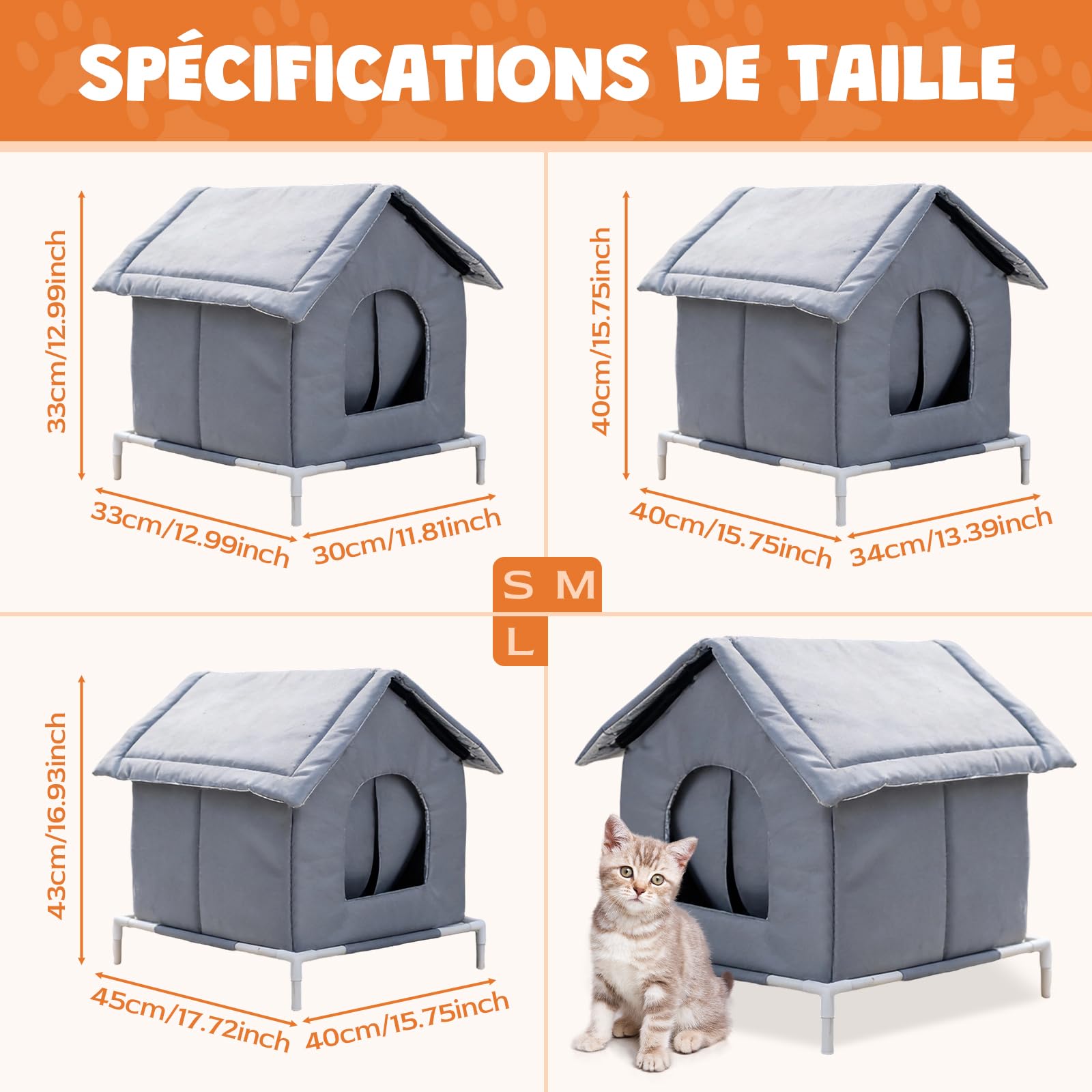 perfk Niche chauffée pour Chats d'extérieur, résistante aux intempéries, Robuste et Coupe-Vent, avec Base surélevée, abri pour Chats errants pour, M