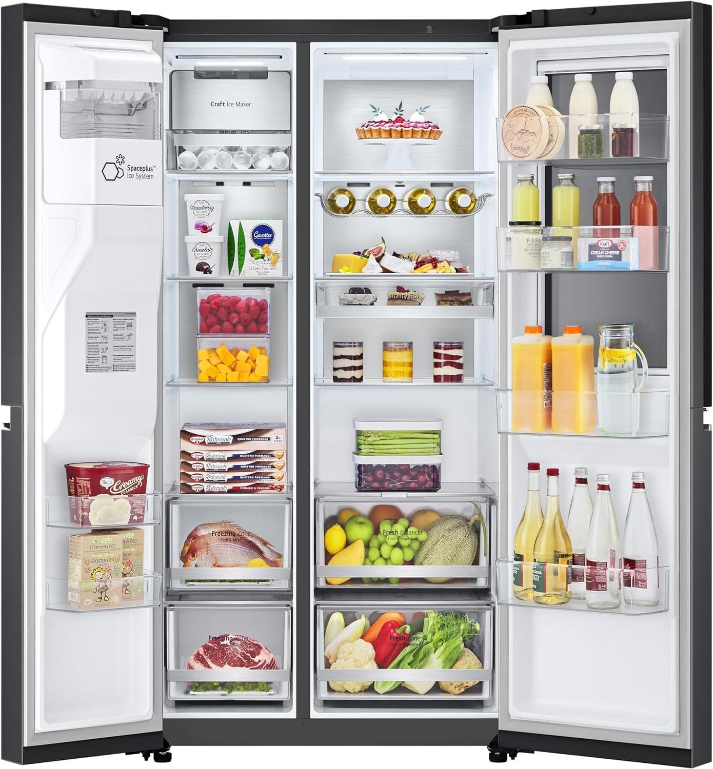 LG GSXV90MCDE Side-by-Side Kühlschrank mit Gefrierfach (628 L, Energieklasse D) mit InstaView, Door-in-Door, Craft Ice, Eis- und Wasserspender, Total No Frost, Schwarz