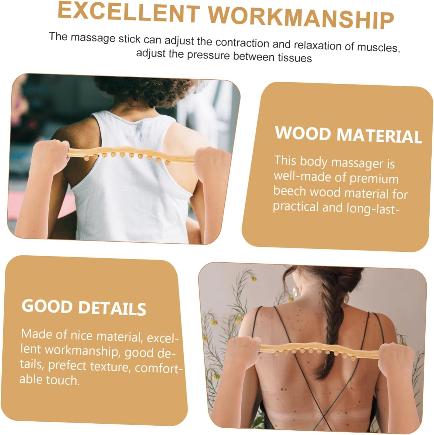 Healifty Massage Stick 2 Pcs Ten-Bead Rolling Stick Guasha Wood Stick Massage Roller Stick Muscle Scraper Wooden Massage Tool Treatment Stick Beech Open Back Fitness Workout Stick