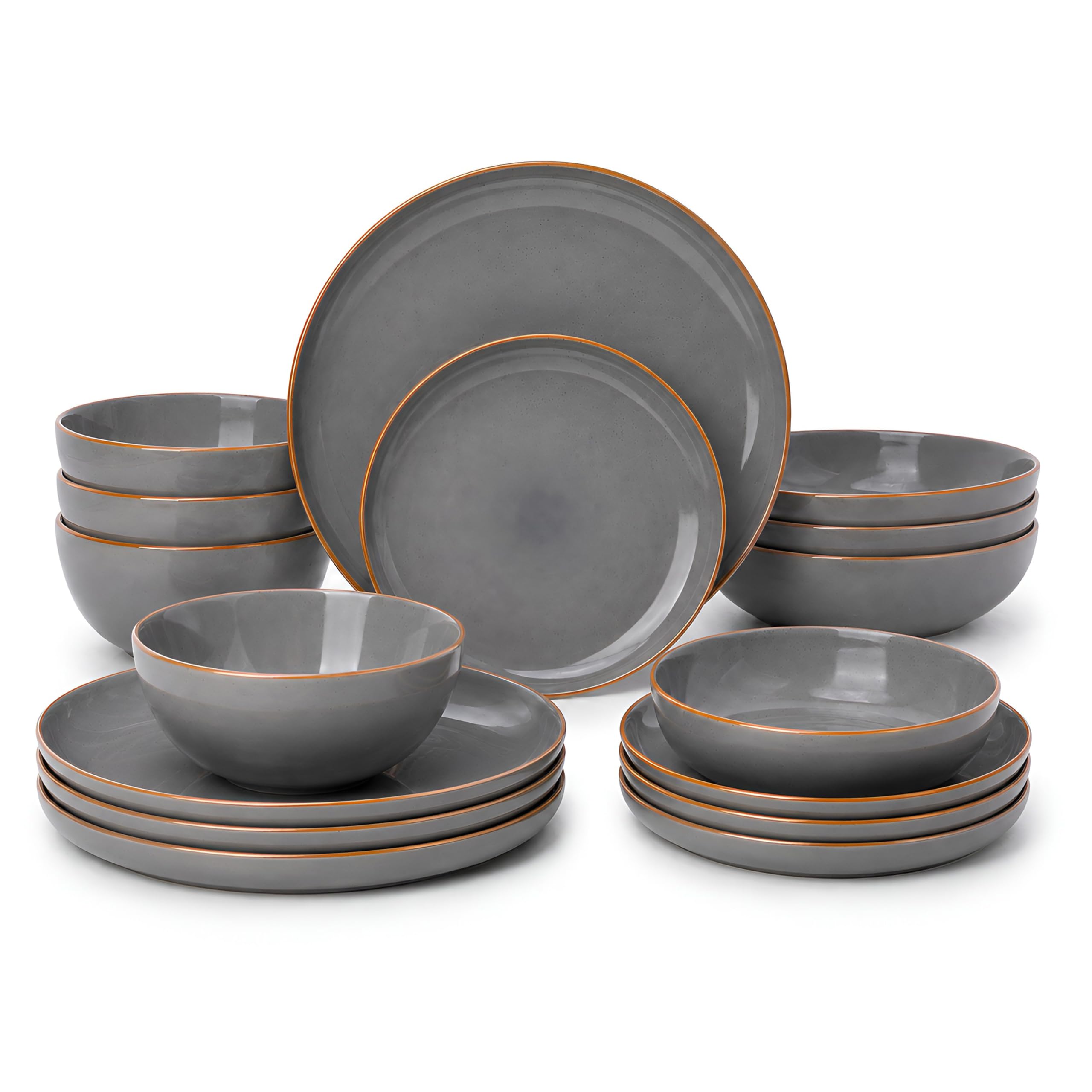 DIVCHI 16-Piece Dinner Set for 4 Ceramic Dinnerware Set (Grey)