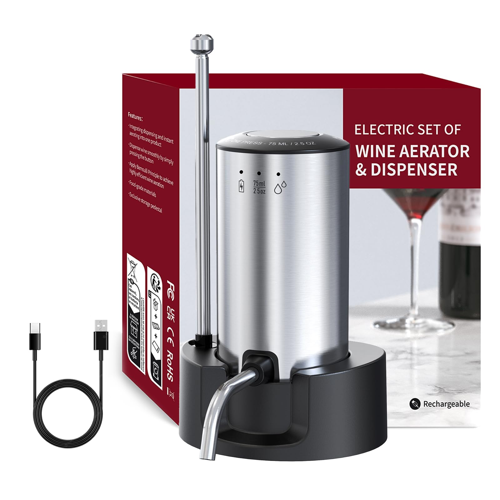 Carafe à vin électrique Vinflow,carafe doseuse rechargeable