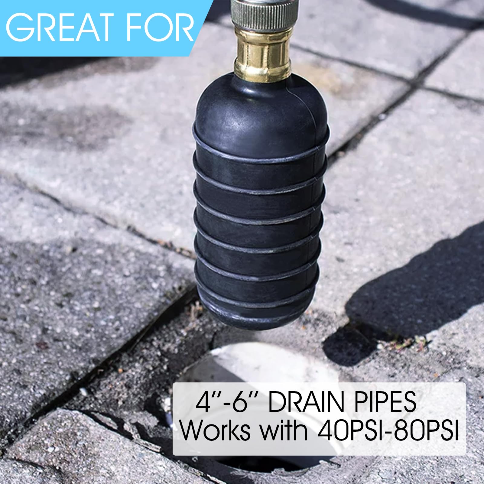 DrainX Vessie De Nettoyage De Canalisations Hydro-pression Pro – Convient Aux Tuyaux De Vidange De 10,2 Cm à 15,2 Cm – Débouche Les Blocages Tenaces Dans Les éviers De Salle De Bain, Les Canalisations