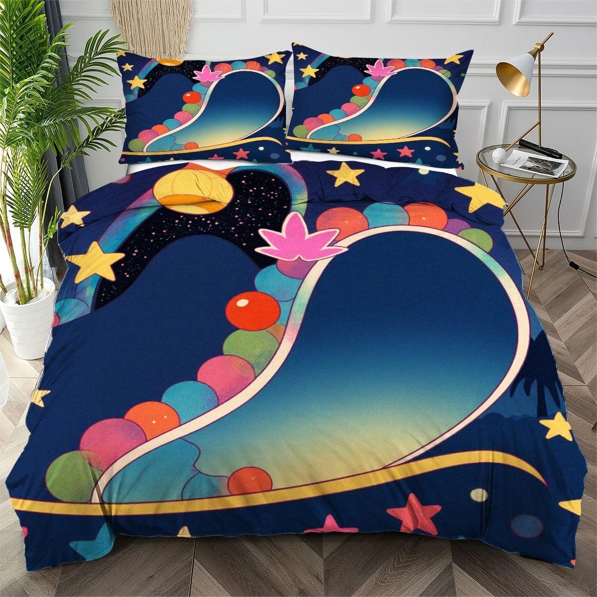 Housse de Couette 220x240 Peinture Colorée microfibre parure de lit