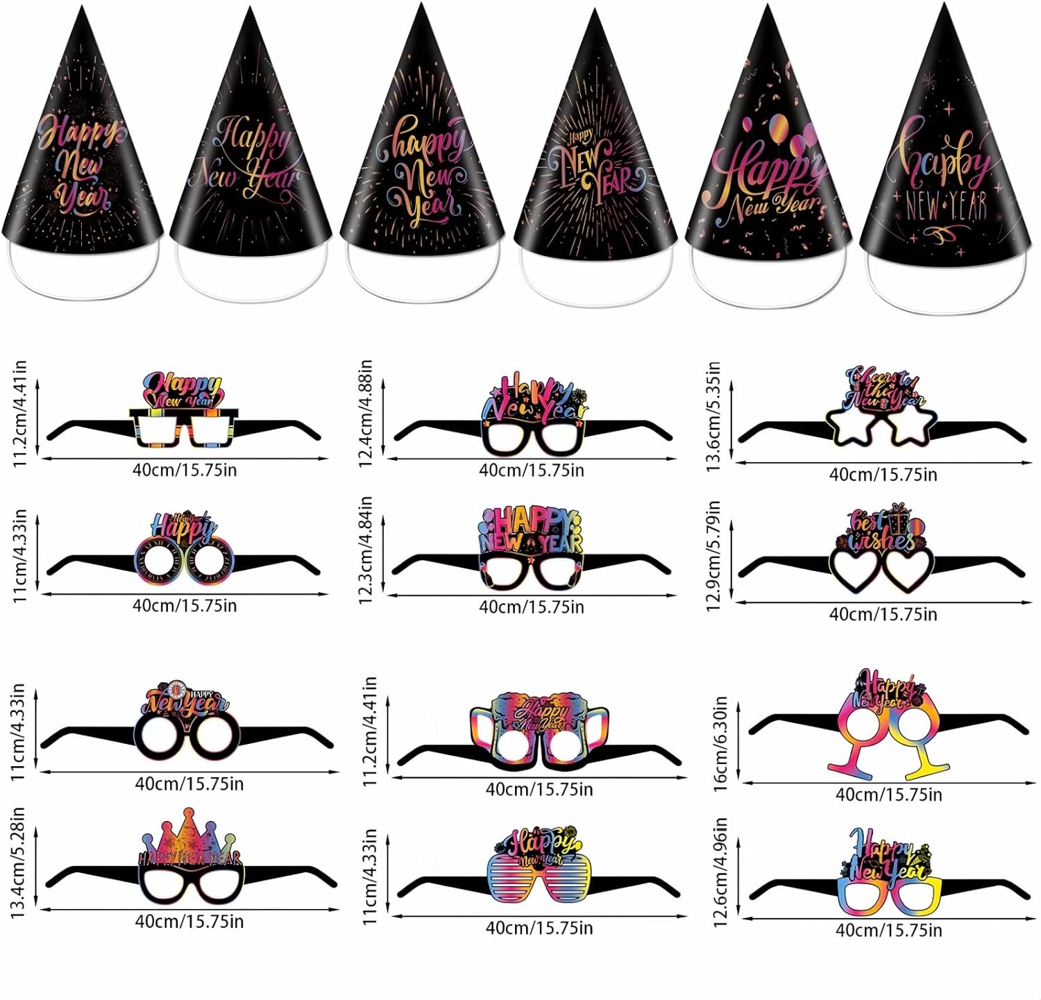 2026 Happy New Year Party Decorations 48pcs New Years Eve Party Supplies Happy New Year Party Cone Hats, Tiaras, Blowouts and Necklace, 2026 New Years Party Decoration Supplies - Image 2