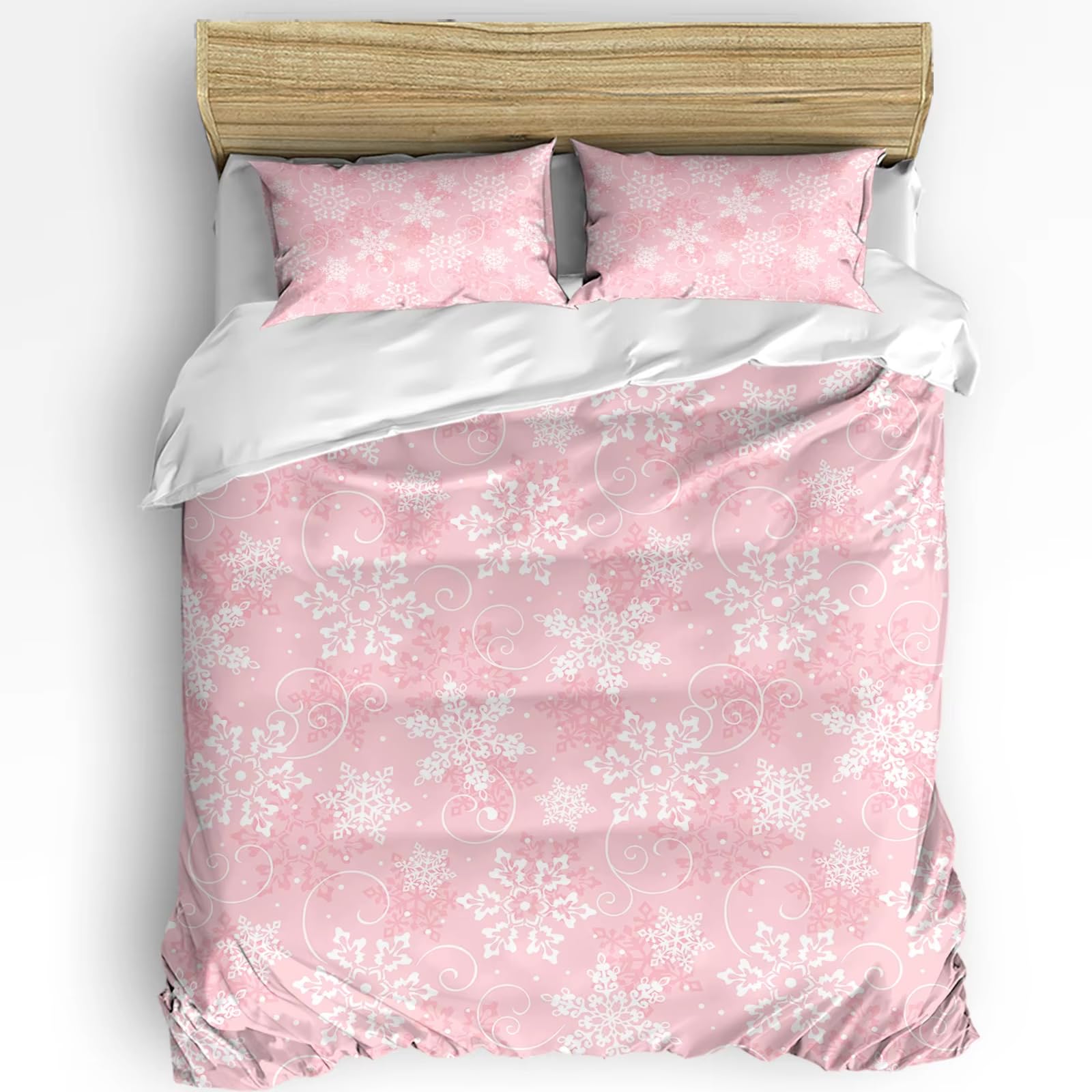 Parure de lit rose de Noël 240x220 avec flocons de neige, le cadeau parfait pour chambre d'enfant