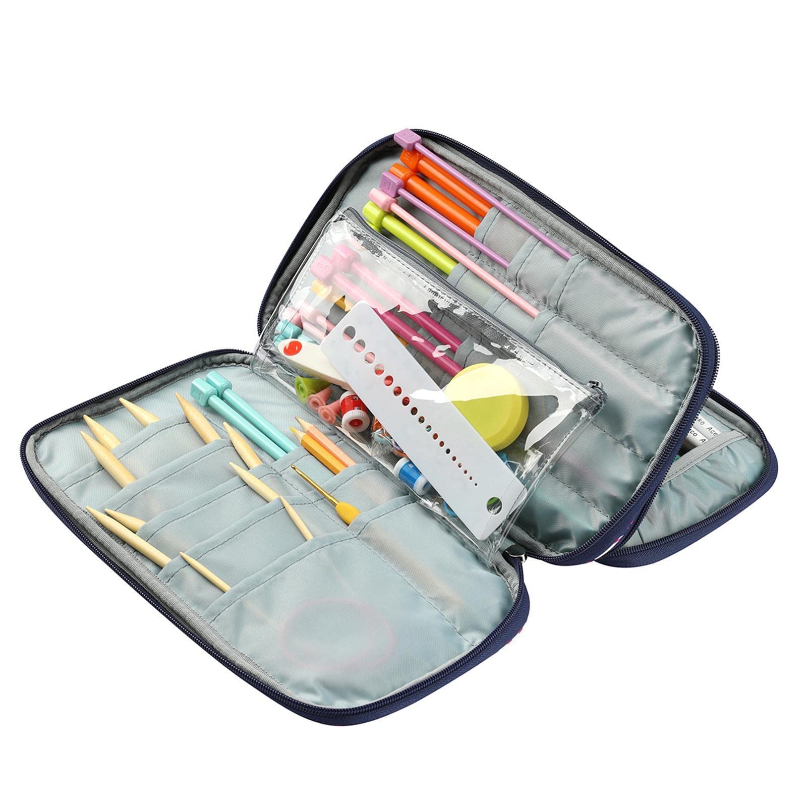 Juego de 3 fundas largas para agujas de tejer Oxford, bolsa de almacenamiento, bolsa de almacenamiento con hojas moradas