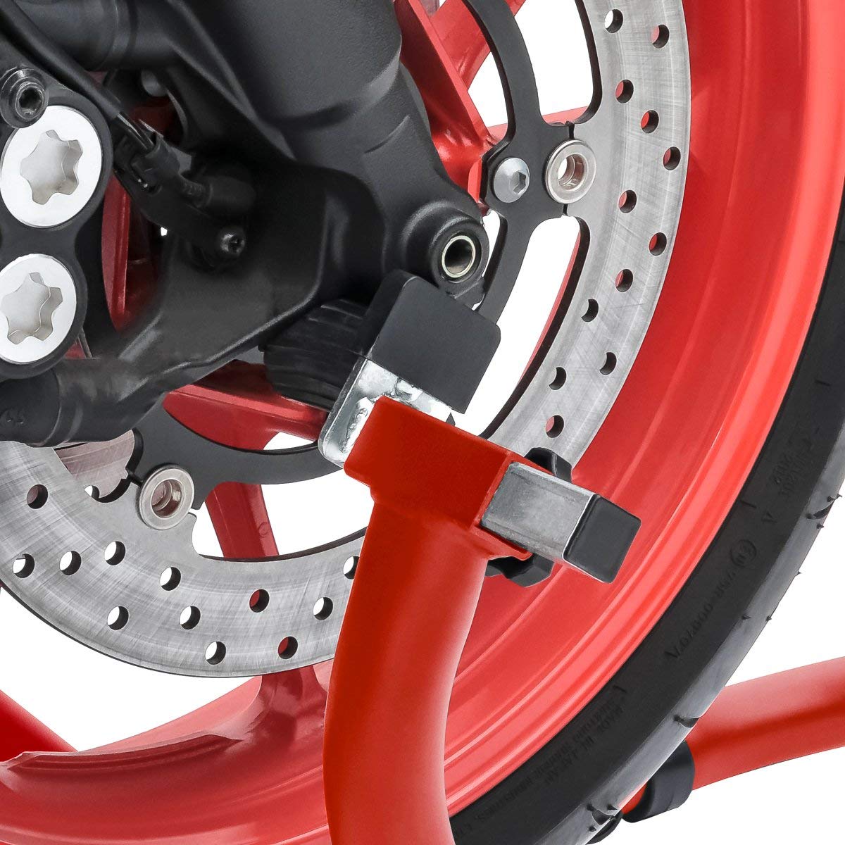 Caballete Moto Delantero ConStands Falcone Compatible para Frenos de Doble Disco Rojo