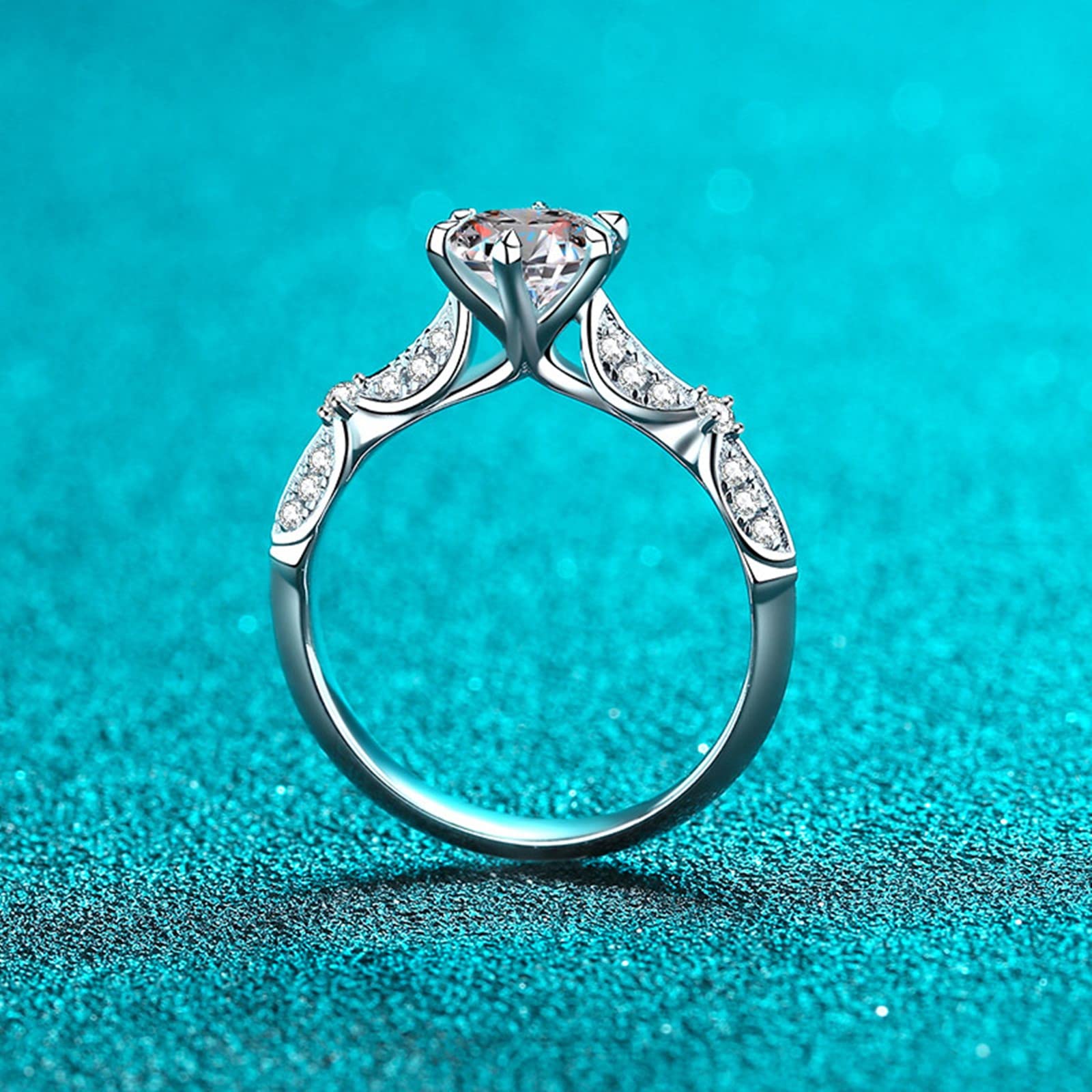 Anello Fede Donna, Anello Fedina Argento 925 Vintage A 6 Artiglio Rotonda Moissanite/Zirconi Anello Fidanzamento Argento