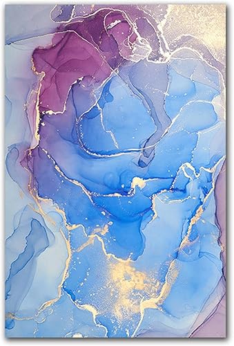 Miniatura 2 de Impresión en lienzo, textura abstracta de mármol, póster azul dorado, púrpura, arte de pared para sala de estar, cuadros de decoración en lienzo,