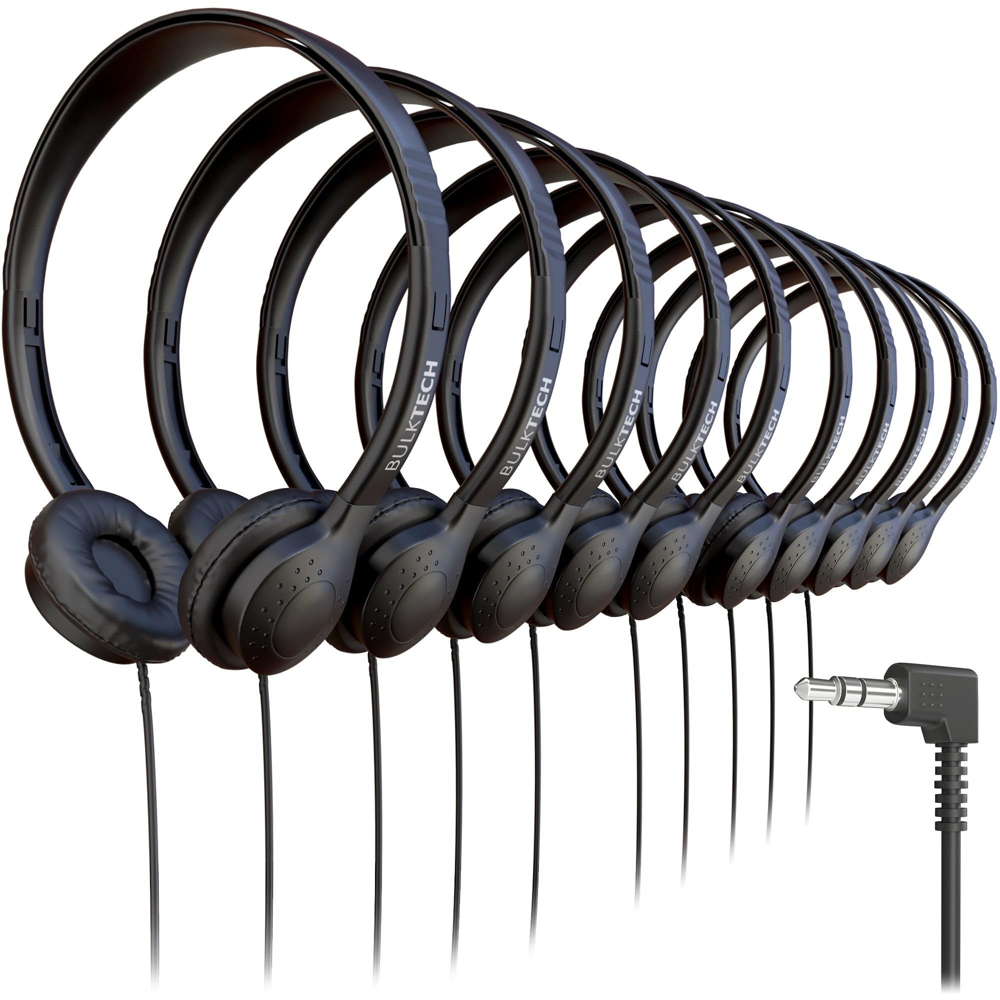 200 Pack Bulk Wired On-Ear Leather Headphones with 3.5mm Connector, Black