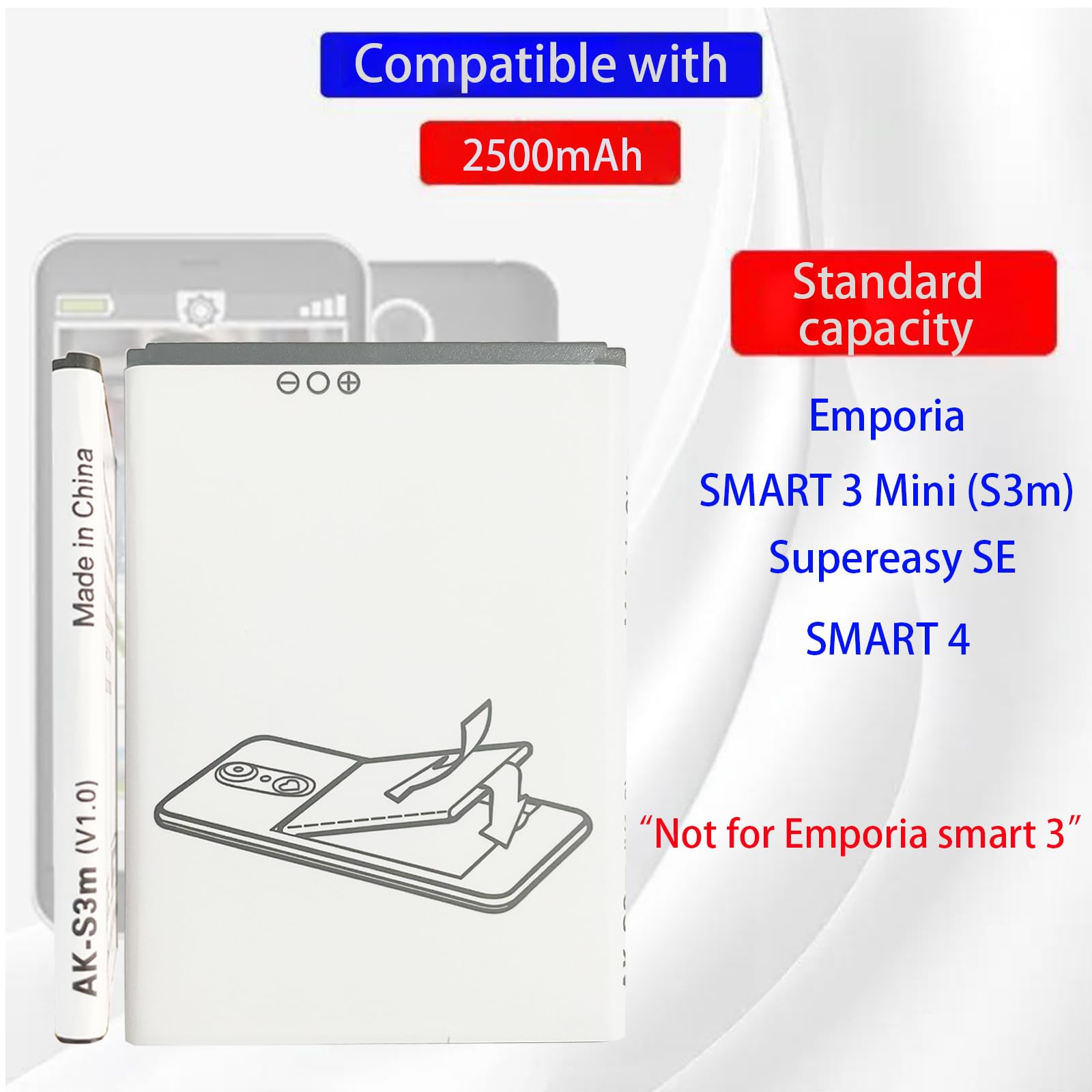 Produktbild von BLESYS Akku AK-S3m Für Emporia Smart 4/3 Mini - 2500mAh 3.8V Ersatzakku Mit Schutzschaltungen