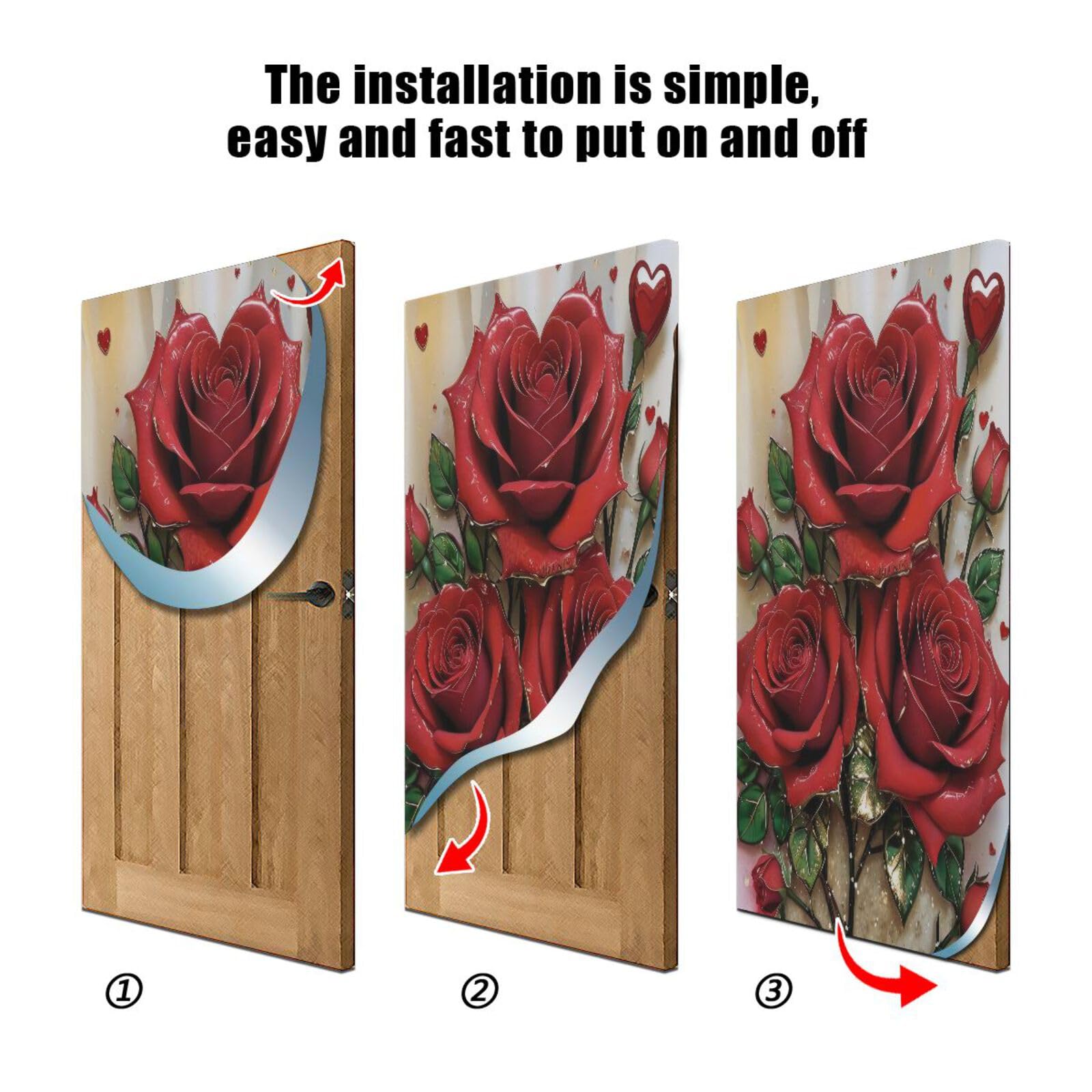 FLildon Red Rose Valentine's Day Door Cover Decoration, Party Accessory Porch Decor for Festive Ornament Room Door Covers 36 x 98 Inch