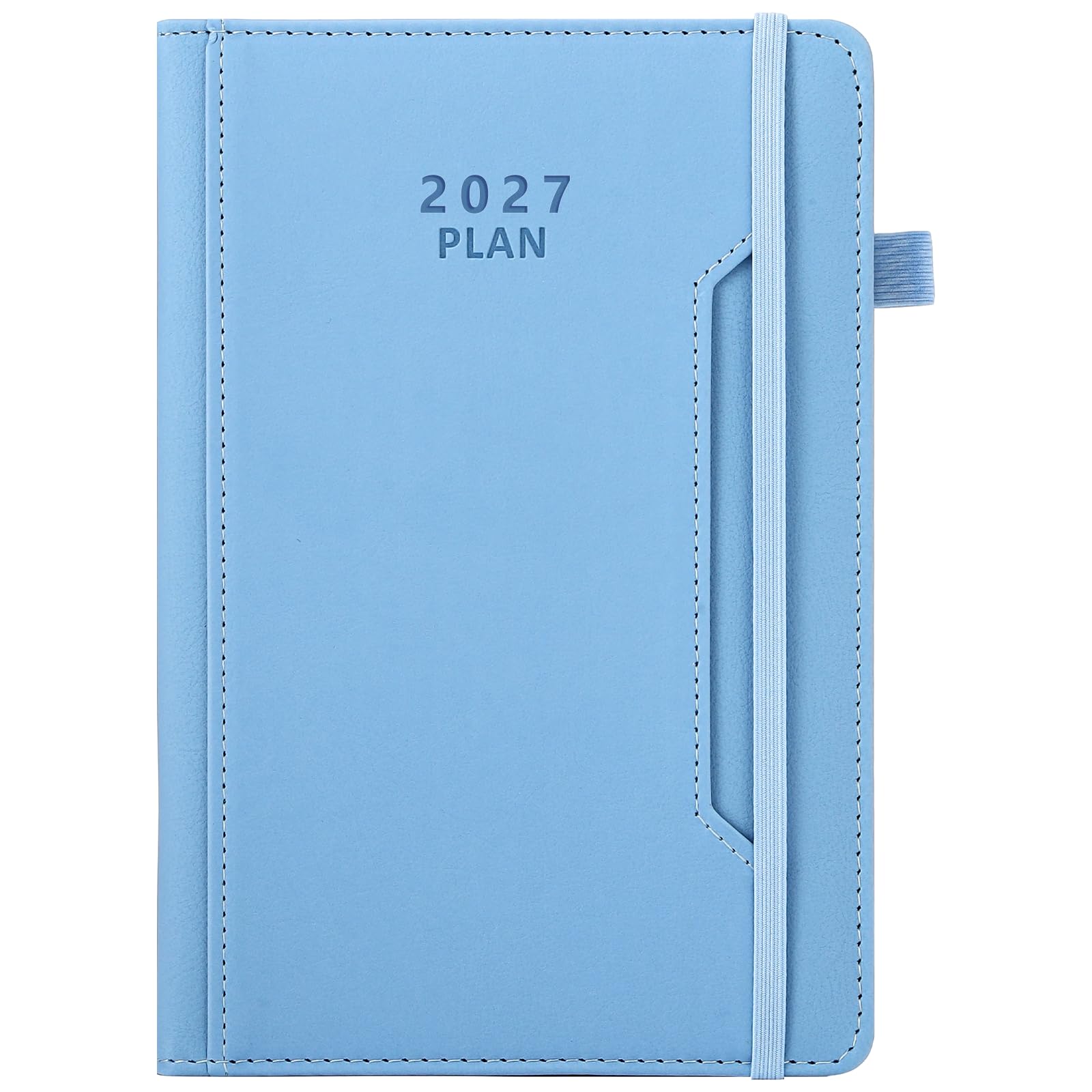 Academic Diary Year 2027 A5 Page A Day,Year Academic Planner Jan 2027 to Dec 2027,Hardcover Agenda with Pen Holder, Front Pocket,Colorful Monthly Tab,Elastic Closure (Blue)