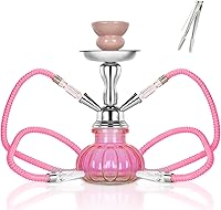 SERdeerCH 2-Hose Pink Glass Hookah Set - Portable Small Shisha Pipe Kit for Travel & Sharing