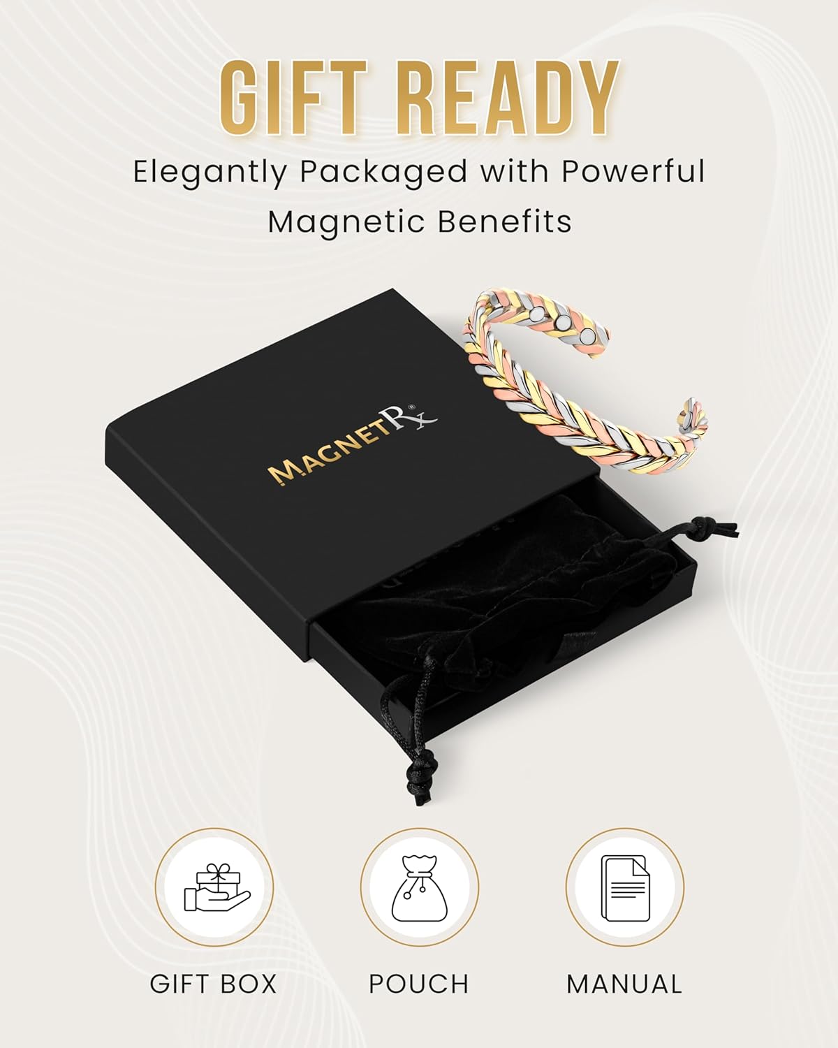 MagnetRX Woven Copper Magnetic Bracelet - Magnetic Copper Bracelets - Adjustable Cuff with Magnets (Tri–Color, X–S/S) - Image 8