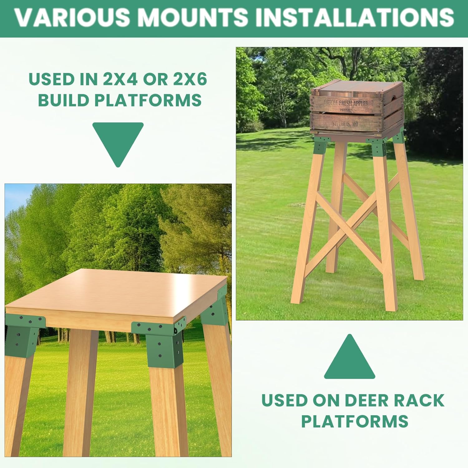Deer Stand Brackets 4x4, Elevator Brackets 4Pcs, Deer Blind Brackets, for Outdoor Hunting Platform, Elevated Deer Blinds Brackets, Shooting Shacks, Tree Houses and Observation Decks