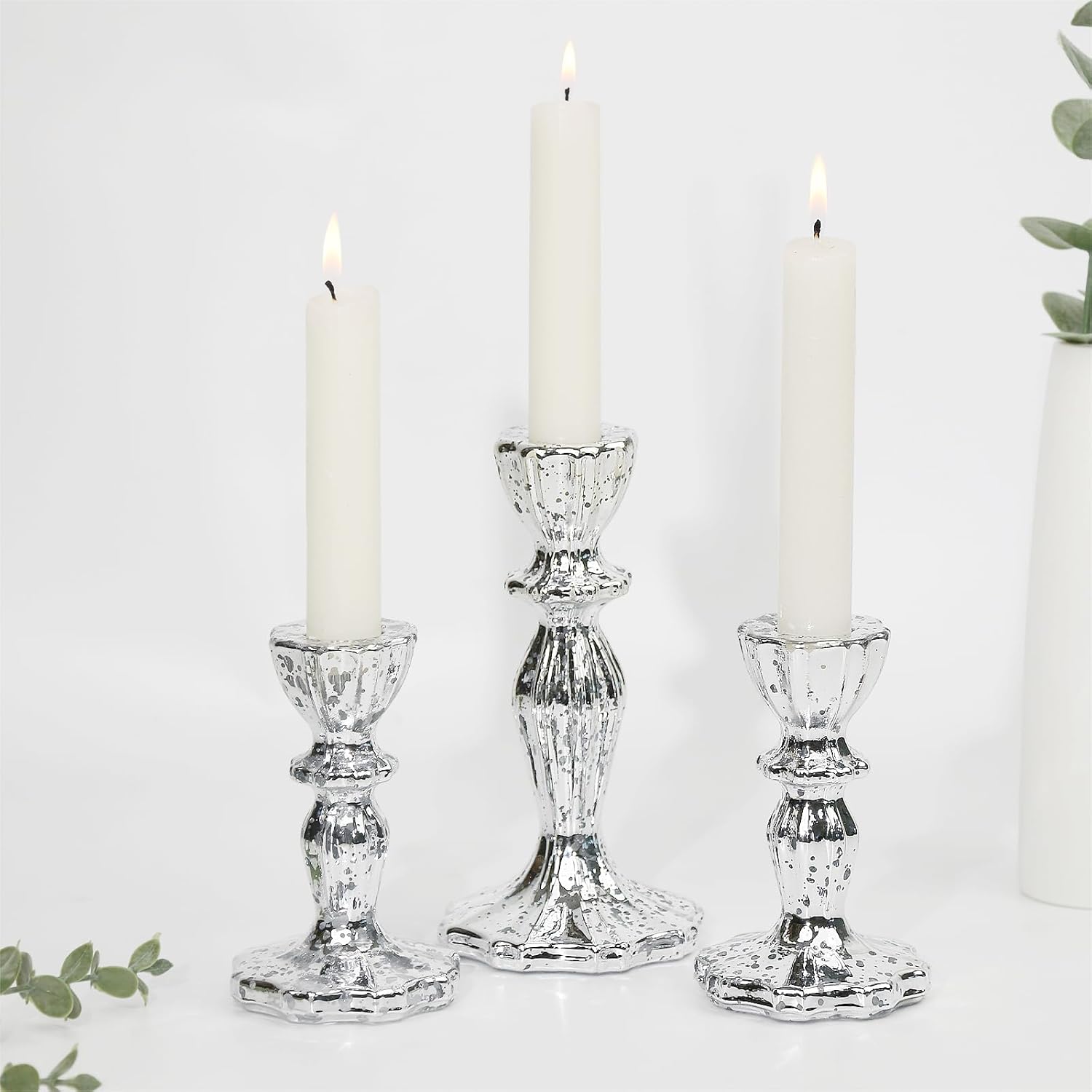 Glass Candlestick Holders Set of 3, Clear Candle Holder Taper Candle Holders for Candlesticks, Table Centerpiece, Home Decor,Wedding, Birthday, Party, Christmas
