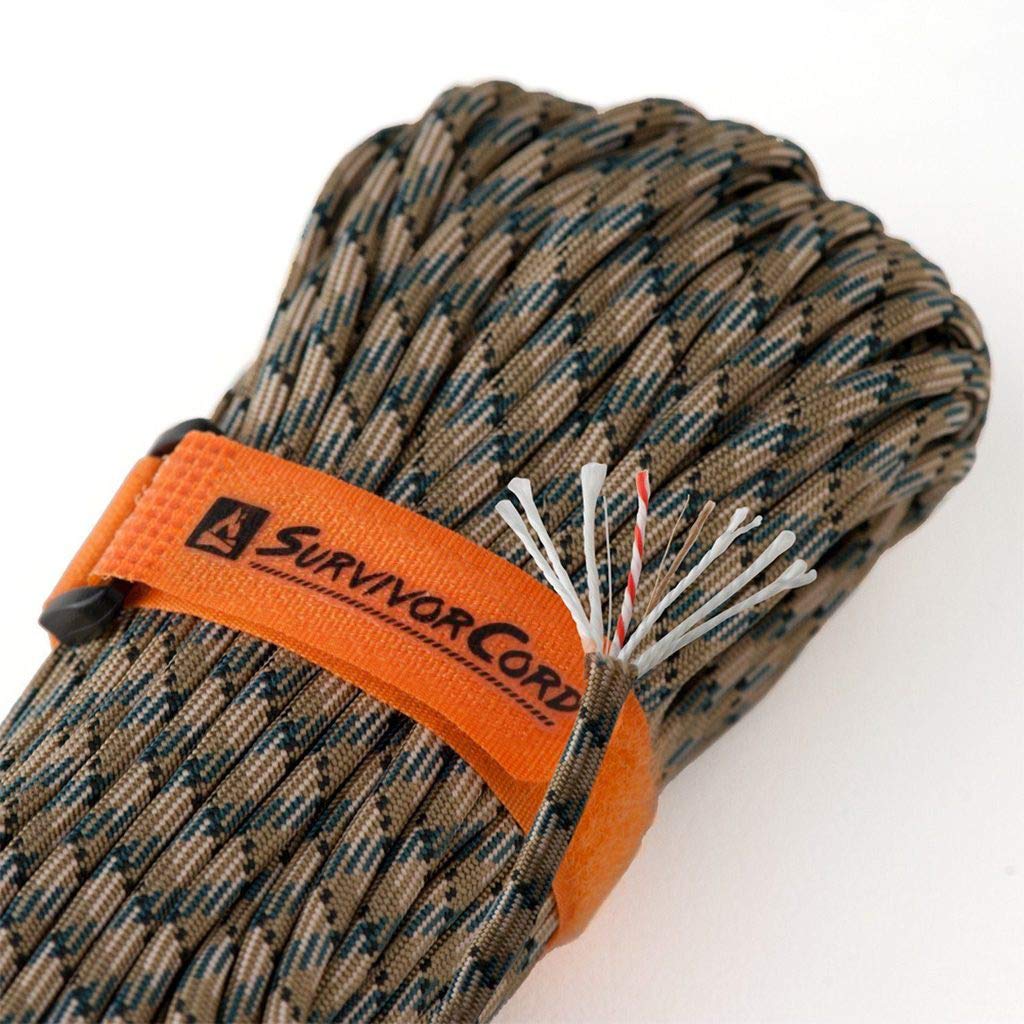 TITAN SurvivorCord Parachute Cord Military 550 Paracord Fishing Line Waxed Jute Conductive Wire. Exclusive Patent-Pending Design. Includes FREE Paracord Project eBooks. Forest Camo