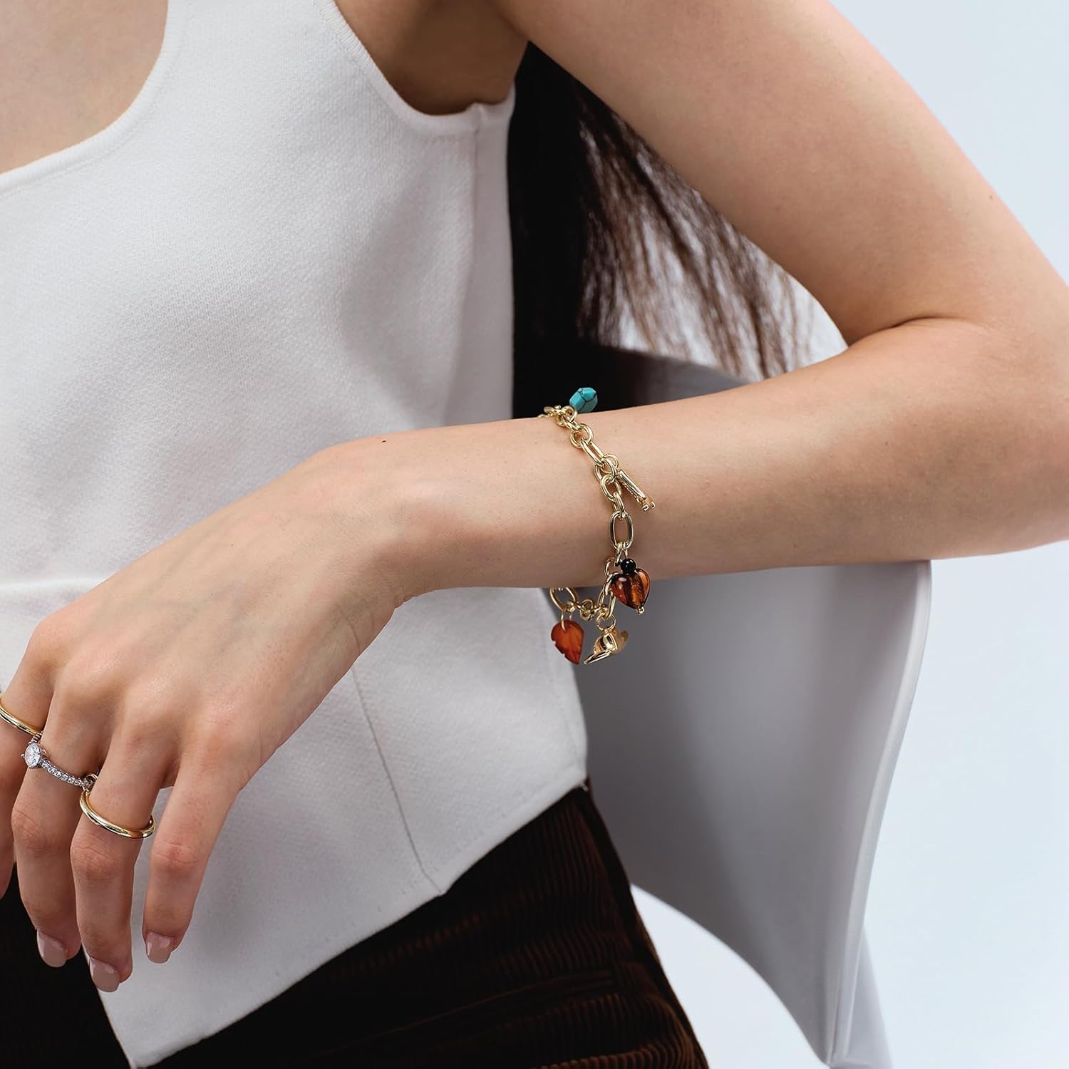 KissYan Cowgirl Western Charm Bracelets, 14K Gold Plated Boot Horseshoe Turquoise Pendant Chain Vintage Jewelry Gift for Women - Image 3