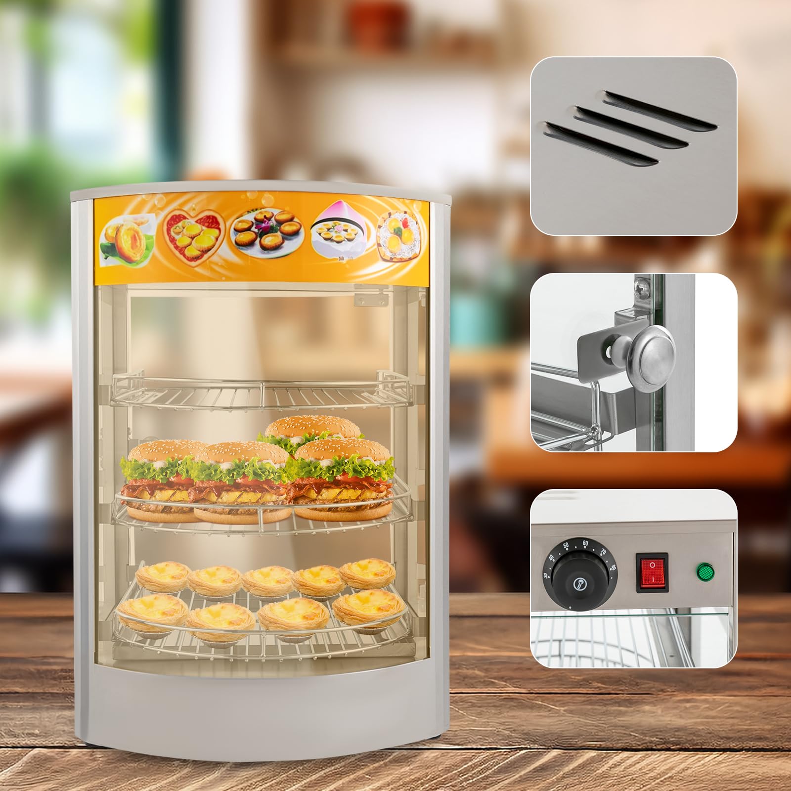 Commerciale Catering - Vetrina riscaldata calda per con 3 griglie in acciaio inox 220 V 800 W