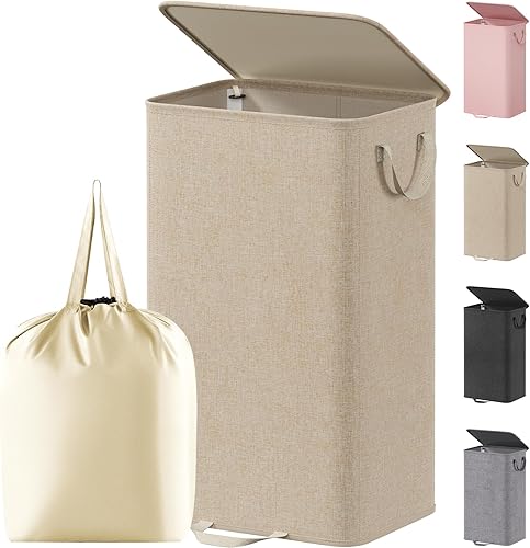 Miniatura 12 de Lifewit Cesta de lavandería doble con tapa y bolsas de lavandería extraíbles, gran plegable, 2 divisores, cesta de ropa sucia con asas para Negro