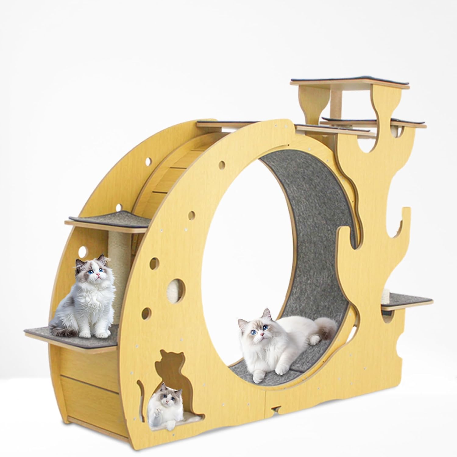 Cat Exercise Wheel 37 Inch Cat Wheels for Indoor 4 in 1 Cats Tree Tower Carpet Suitable with Silent Running Wheel, Perfect Cats Furniture & Toy for Endless Fun & Fitness
