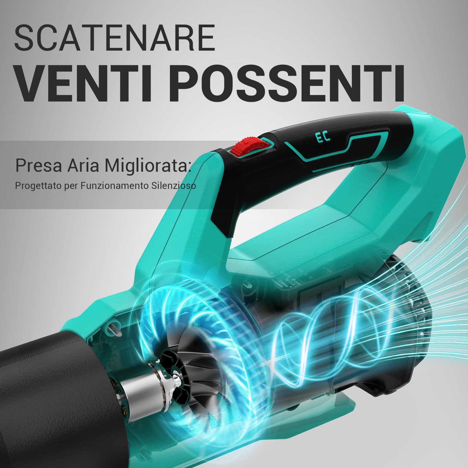 DCA Soffiatore per Foglie a Batteria 20V, Motore Brushless, Volume d'aria 820 m³/h, 193 km/h, Batteria 4.0Ah Inclusa, Leggero 1,5kg, Velocità Variabile, per Pulizia Giardino, Foglie e Neve