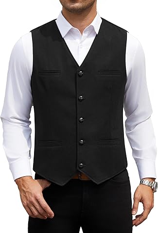 HISDERN Chaleco Traje Hombre Vintage Casual Chaleco Tweed de Lana Hombre para Boda Negocios con Bolsillos