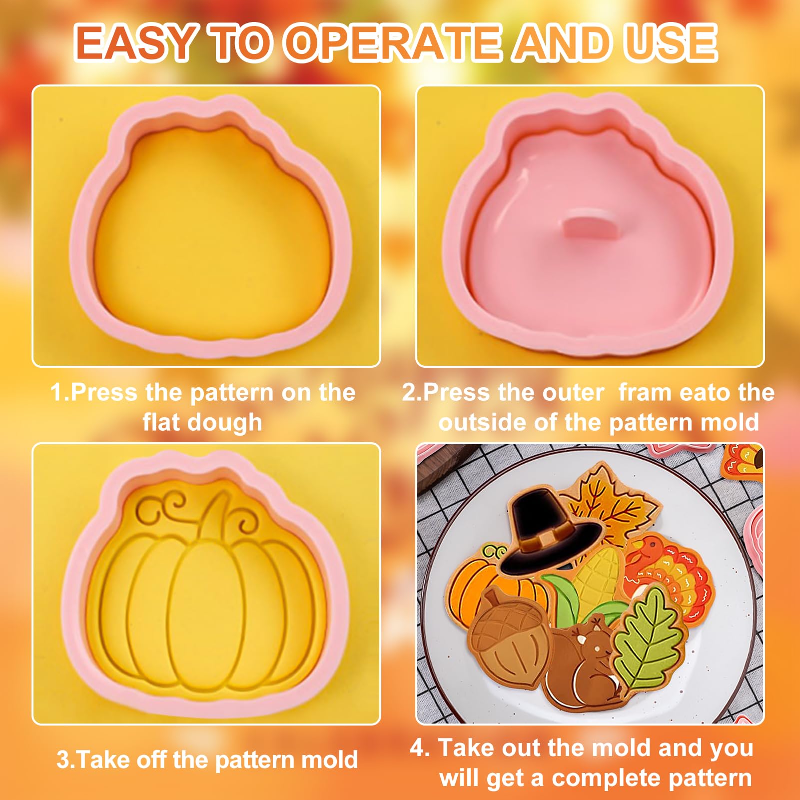 Lot De 8 Emporte-pièces Automne/Thanksgiving - Érable, Citrouille, Dinde, Etc. - Plastique Alimentaire, Bords Lisses