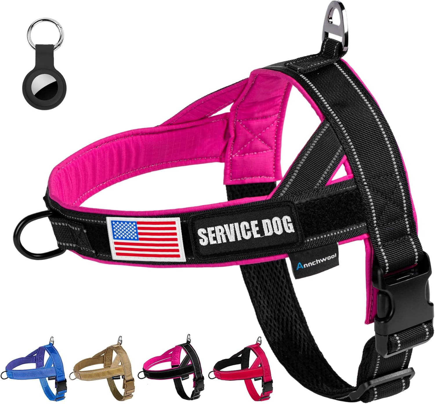 Annchwool No Pull Dog Harness with Airtag Case and Two