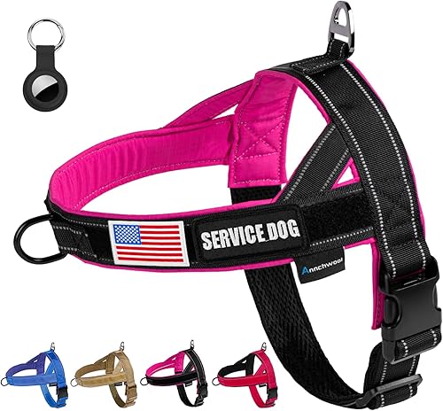 Miniatura 1 de Arnés para perro sin tirones con funda para Airtag y dos parches, ajuste rápido y arnés reflectante a prueba de escapes, arnés de chaleco fácil para