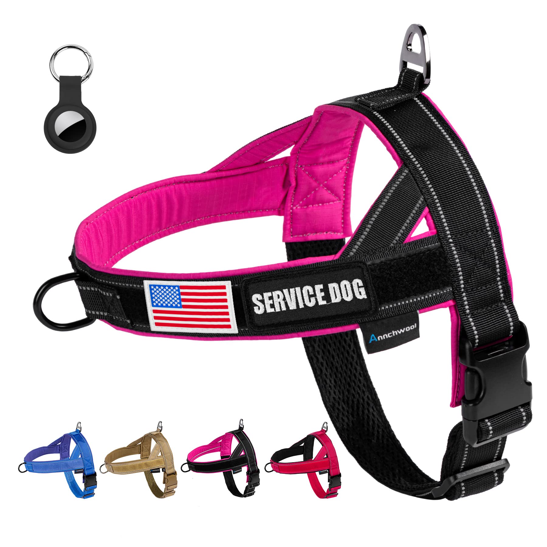 Annchwool No Pull Dog Harness with Airtag Case and Two Patches,Quick Fit and Reflective Escape Proof Dog Harness,Easy for Training Walking Vest