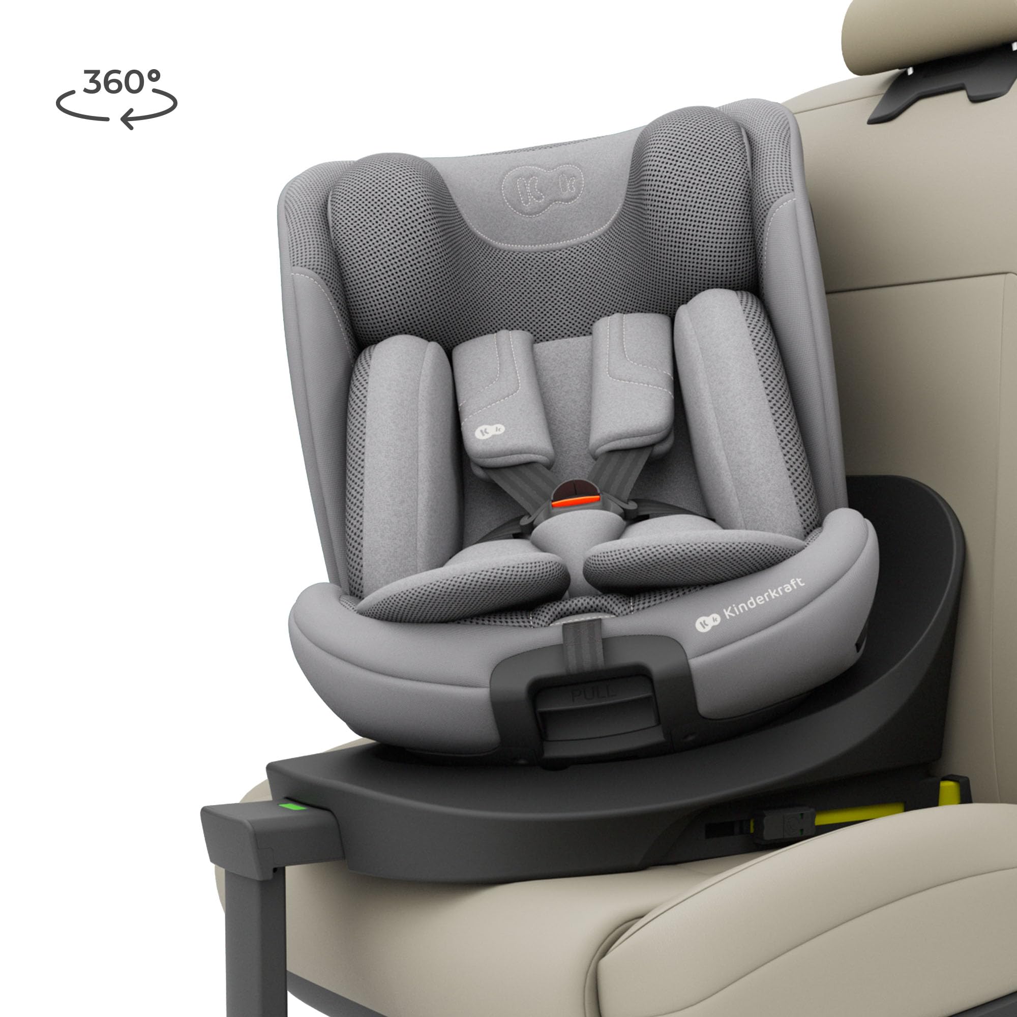 Kinderkraft I-360 2 PRO Seggiolino auto 0-36 kg, I-SIZE 40-150 cm, Seggiolino 360 girevole, con Isofix Base, Reclinabile Posizione sdraiata, Poggiatesta regolabile, Gruppo 0 1 2 3, Grigio