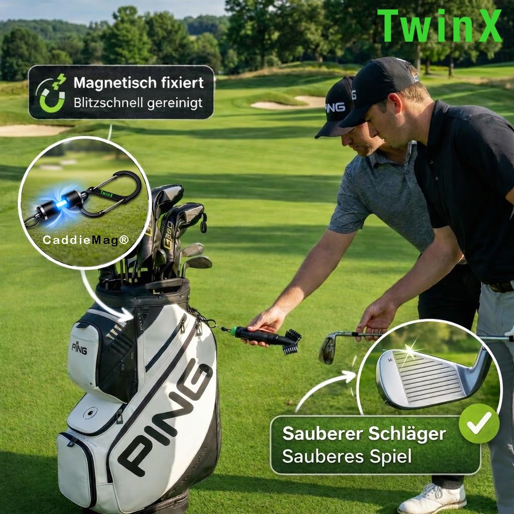 Spazzola da golf Premium con serbatoio dell'acqua e funzione spray, nuovo sistema a doppia setole adatto per tutte le mazze da golf, spazzola per mazza da golf, magnete e moschettone per borsa da golf