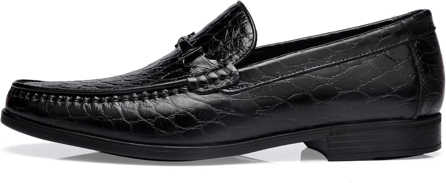 Leather Dress Shoes for Men, Classic Crocodile Printed Leather Slip-on Bit Loafer Shoes for Men - Image 3
